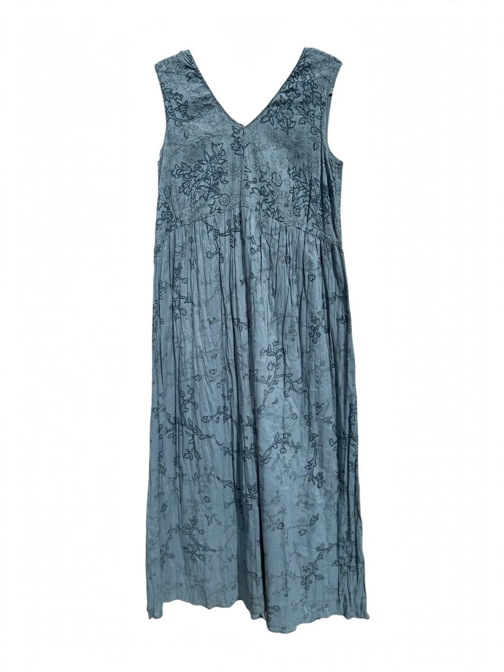 J.Jill Size 6 Dusty Blue Floral Cotton Maxi Dress - Empire Waist - 100% Cotton